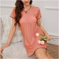 thumbnail image 4 of Wdfiry Women's Nightgown Short Sleeve V Neck Sleep Shirt Plus Size Loose Casual Sleepwear T-shirt Short Nightdress, 4 of 4