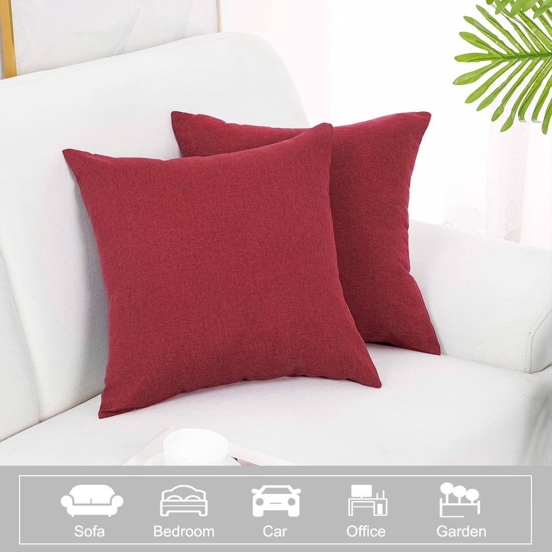 Unique Bargains 2-Pack Solid Waterproof Decorative Throw Pillow Covers Red 20" x 20"
