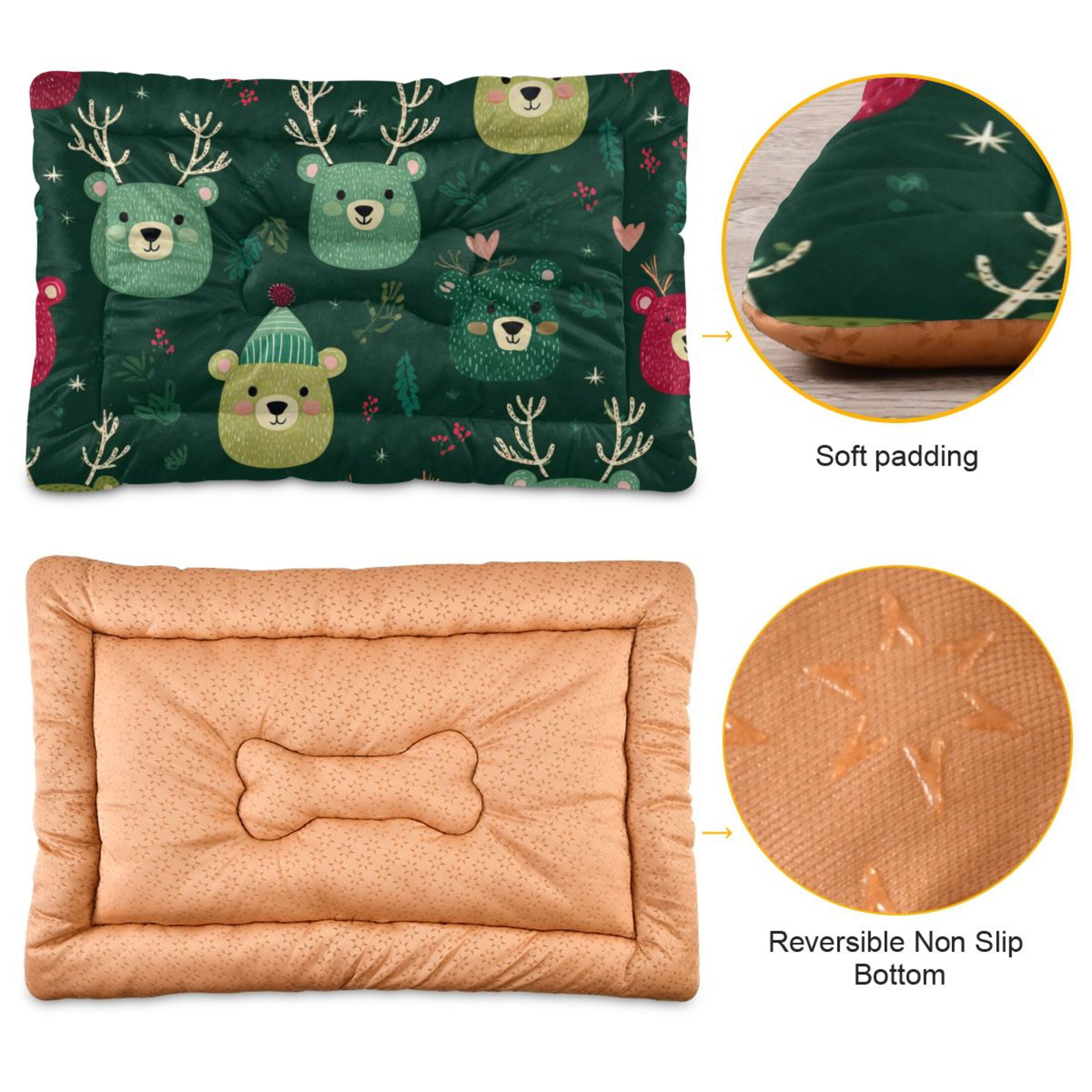 Cozy Mat Pet Bed Indoor Outdoor Warm Soft For Cat Dog Puppy(S/M) Bear Faces in Green