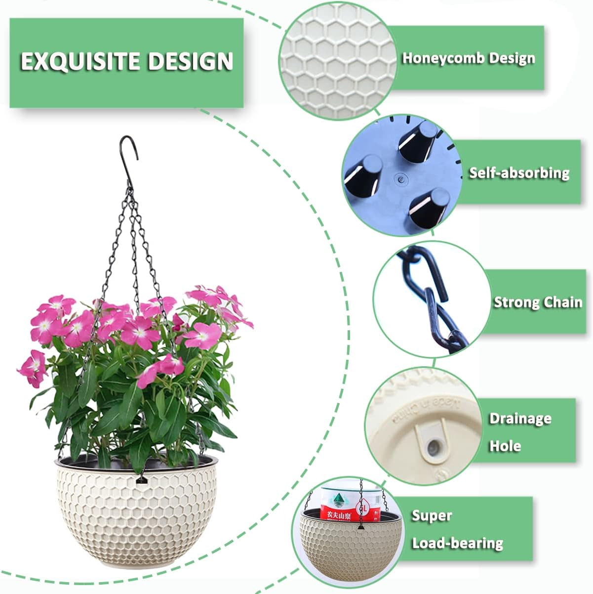 8.3 Inch Hanging Planters for Indoor Plants, Outdoor Garden Planter Pots, Honeycomb