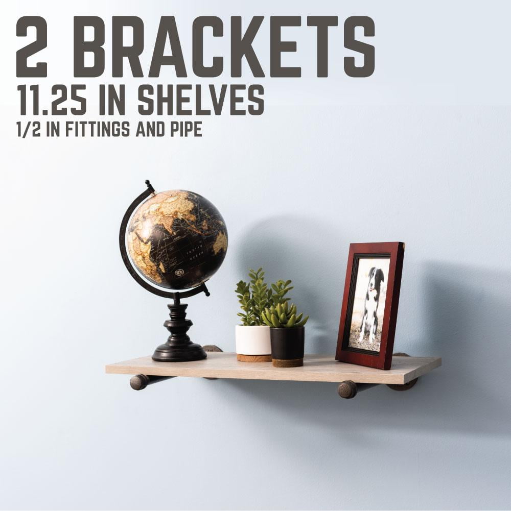 Rustic Pipe Decor Industrial Shelf Brackets Grey Iron Fittings Flanges 12 Inch Pipe 2 Pack by Pipe-Decor