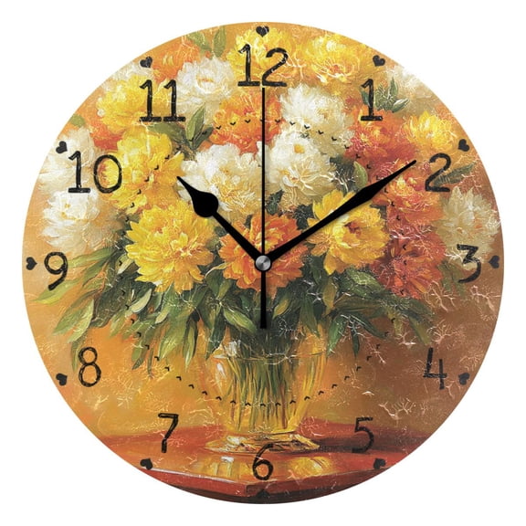 Vibrant Flower Decor Round Wall Clock Silent Battery Operated Home Decor for Living Room Bedroom