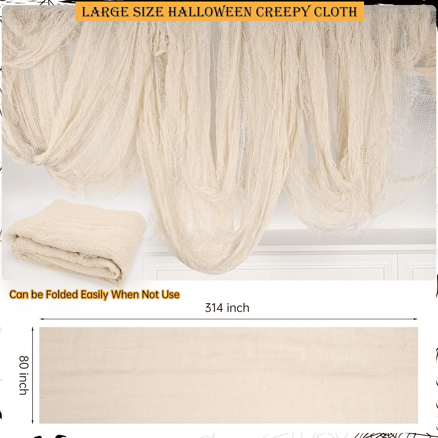 315x78.7 Inch Halloween Creepy Cloth Gauze Fabric for Spooky Party Decor