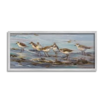 Stupell Industries Sandpiper Flock on Shore Animals & Insects Painting Gray Framed Art Print Wall Art, 24 x 10