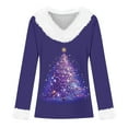 thumbnail image 2 of Uootdi Christmas Long Sleeve Shirts Gift for Women Faux Fur Trim Xmas Tree Ugly Christmas Printed Graphic Shirts Classic Holiday Loose, 2 of 4