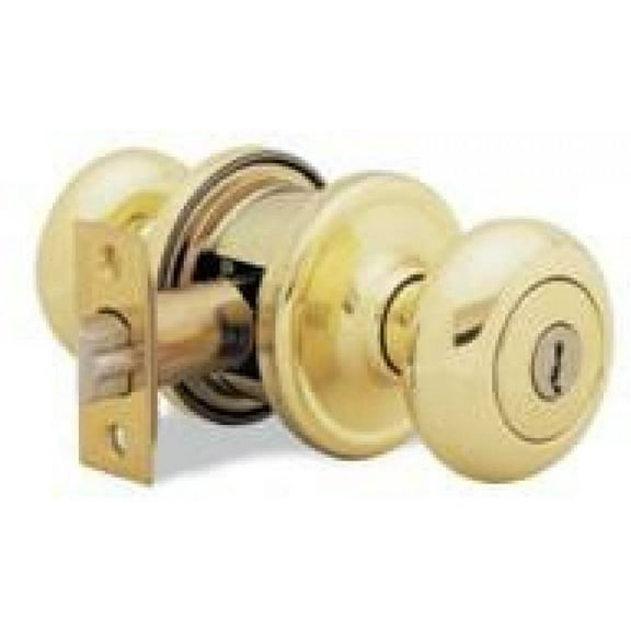 Kwikset Signature Series Juno Entry Knob - SmartKey, Adjustable, Key Lock - Polished Brass