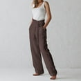 thumbnail image 2 of Lilgiuy Womens Leisure Solid Color High Waist Cotton Linen Wide Leg Pants Elastic Waist Pants Coffee 6 2022 Fall Winter, 2 of 5