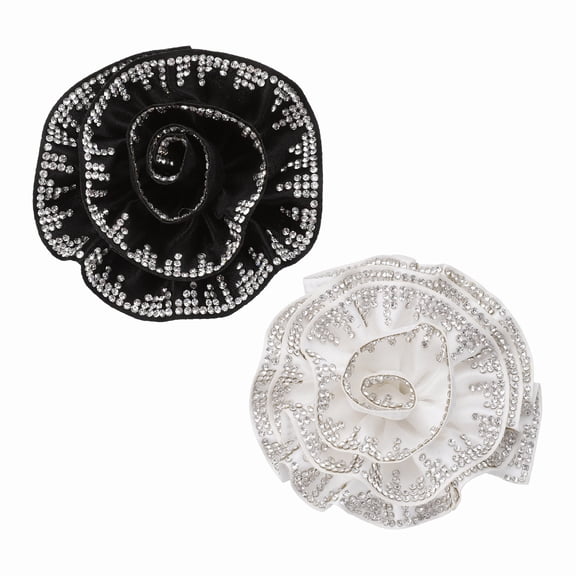 Uxcell Rose Flower Brooches and Pins for Women, 2Pcs Elegant Rhinestone Floral Brooch Dainty Fabric Camellia Boutonnieres Corsage Lapel Pins for Women Wedding Clothes, Black/White