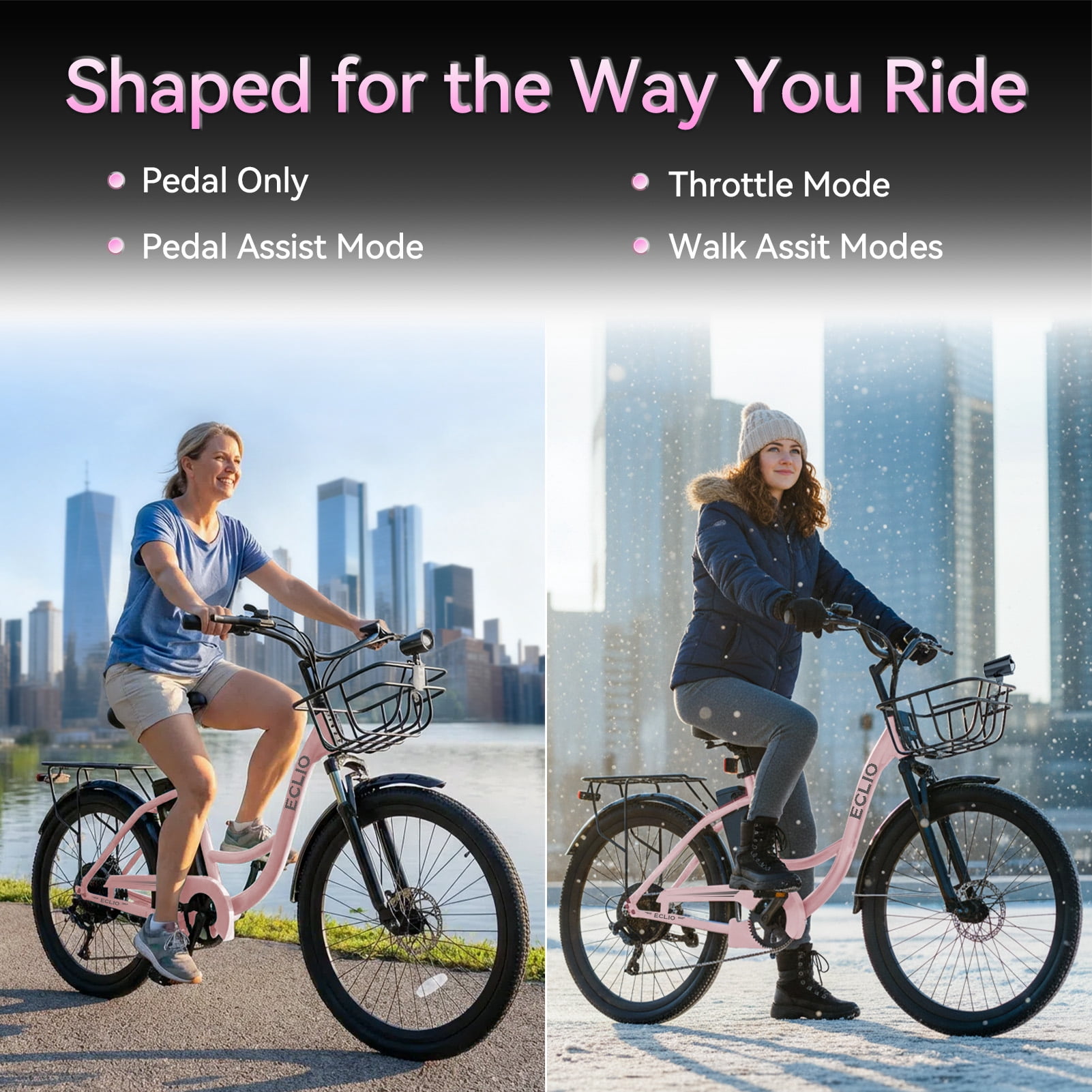 24 Inch Cruiser Electric Bike, E-Bike for Adults, Ebike with 48V 13AH Removable Battery, Step Through Ebike for Women Men,City Electric Bicycle,for City Commute Black