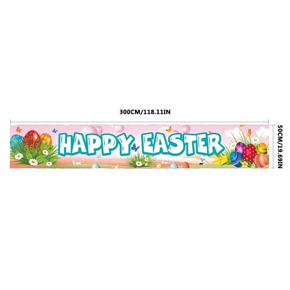 Happy Easter Banners Easter Banners for Outside Garden, Large Long Spring Bunny Easter Banner Egg Hunt Decorations Butterfly Flower for Indoor Easter Theme Party Rustic Lawn Sign -118x19.7 inch