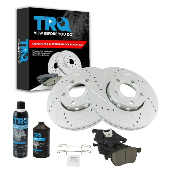 TRQ Front Ceramic Brake Pad & Performance Coated Rotor Kit w/Chemicals BKA17769