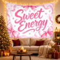 thumbnail image 3 of Sweet Energy Script Text with Decorative Elements, Dreamy Watercolor for Teen Girls, Feminine Bow Wall Art, Birthday Gift Tapestry Wall Hanging for Bedroom and Dorm, 3 of 7