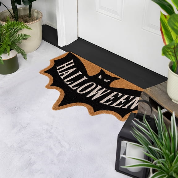 Northlight Natural Coir "Halloween" Bat Shaped Doormat - 18" x 30"