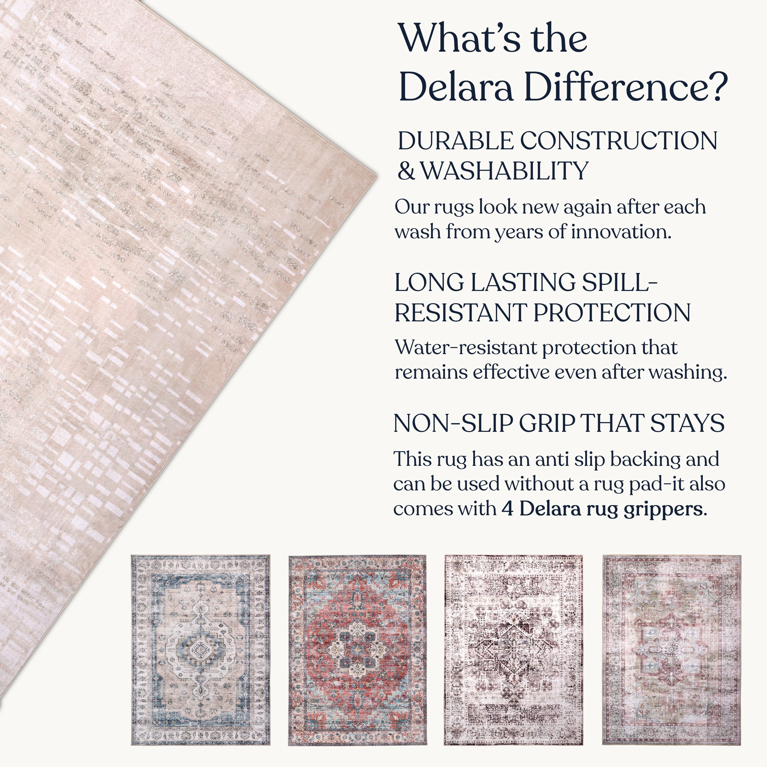 Delara 8'x10' Machine Washable Area Rug, Soft & Durable, Non-Slip, Stain Resistant, Urban Veil, for Bedroom, Living & Dining Room