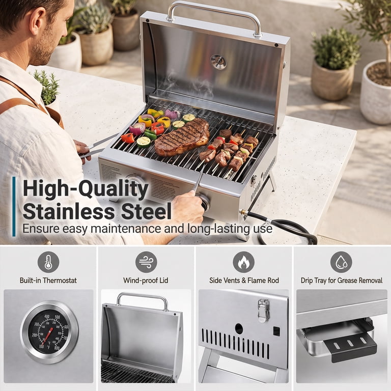 Costway Propane Gas Grill, 20,000 BTU Stainless Steel photo 4