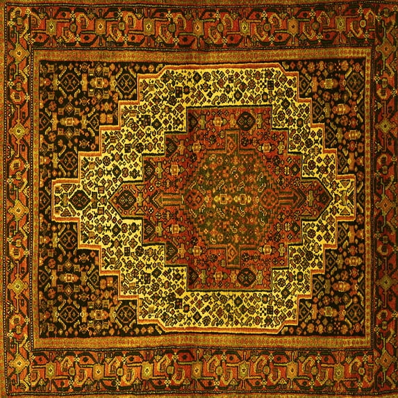 Ahgly Company Machine Washable Indoor Square Persian Yellow Traditional Area Rugs, 6' Square