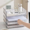 thumbnail image 3 of Desktop File Organizer Stackable Storage Tray Clear Paper Rack Stationery Box Home Office Magazine Book Shelf Transparent Holder, 3 of 6