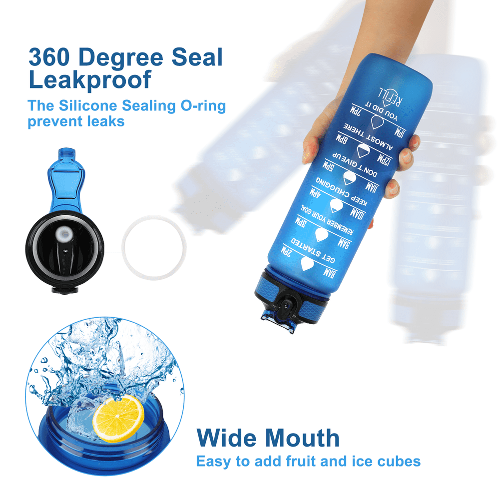 32oz Motivational Water Bottles with Time Marker & Straw, Leak-proof BPA Free Non-Toxic 1L Bottle, Portable Water Jug for Fitness Sports