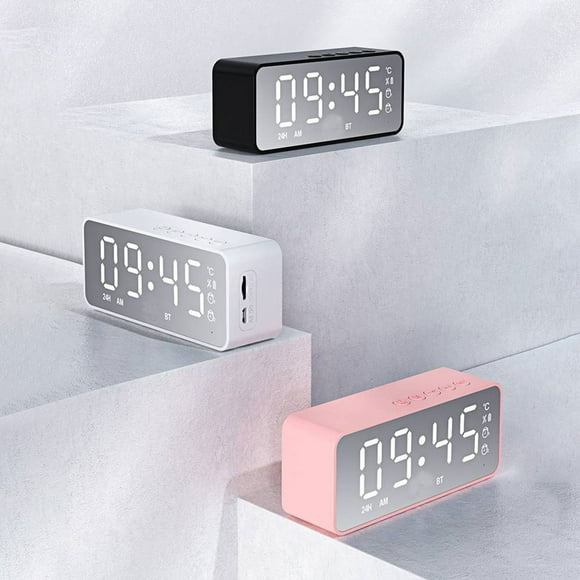 Reloj Digital Xihbxyly con Altavoz Bluetooth Despertador alarmas espejo Pantalla Led Bluetooth V5.0 Tarjeta Tf
