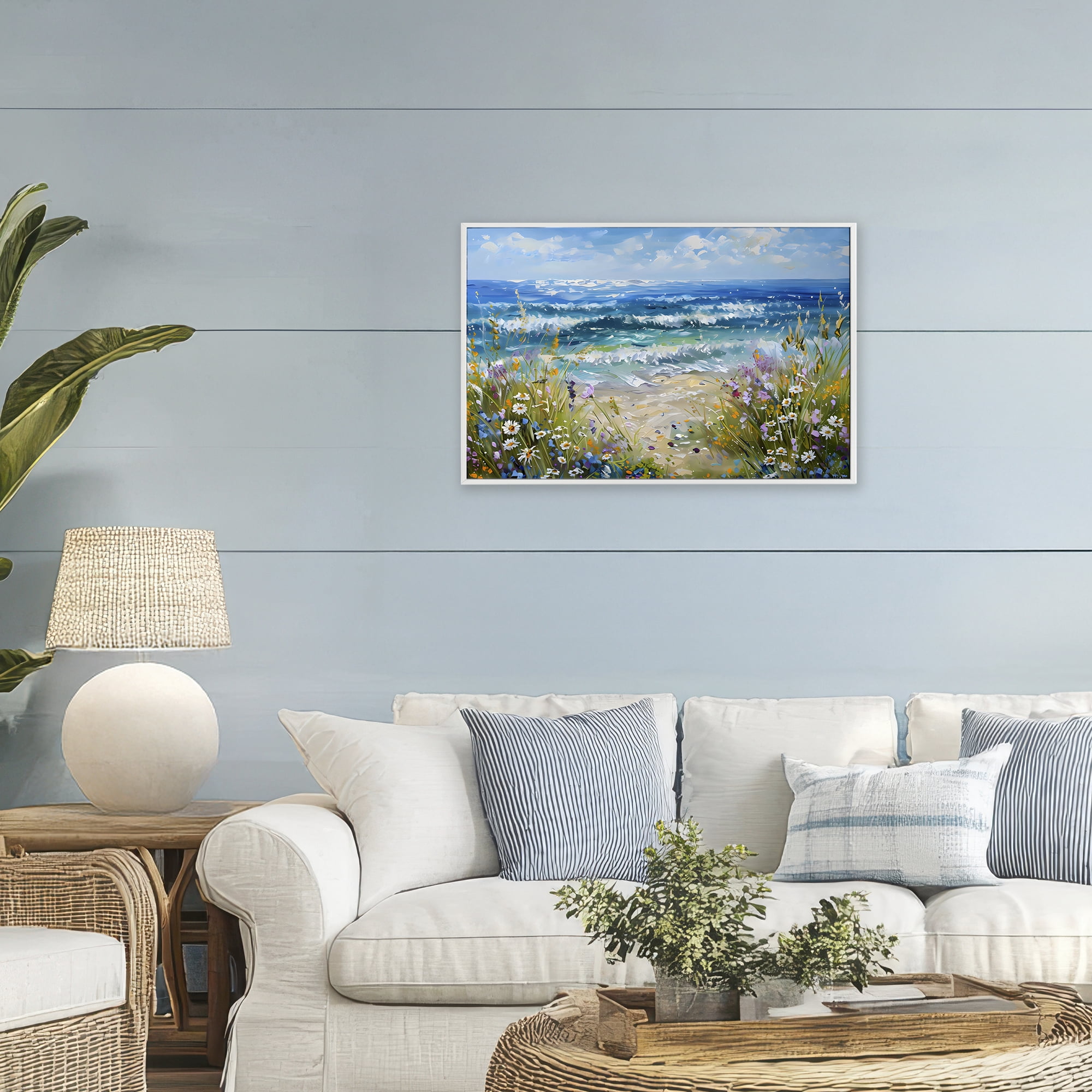 Stupell Industries Floral Beach Meadow by Ocean White Framed Giclee Art, design by Creative Studio