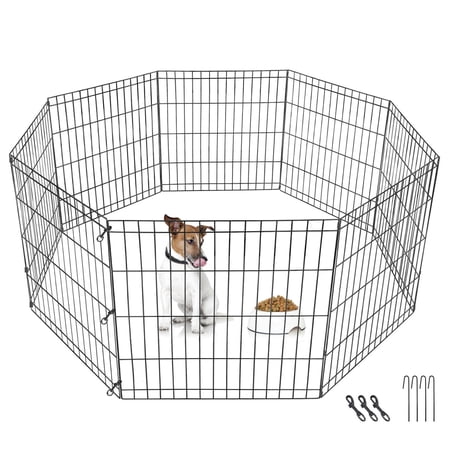 24" Pet Playpen 8 Panels Metal Dog Cage Exercise Pen Fence Folding Animal Kennel