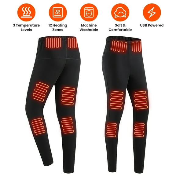 Winter Heated Pants for Men Women, USB Electric Heating Pants with 12 Heating Zones 3 Heating Levels Machine Washable for Outdoor Winter Activities Unisex, Black