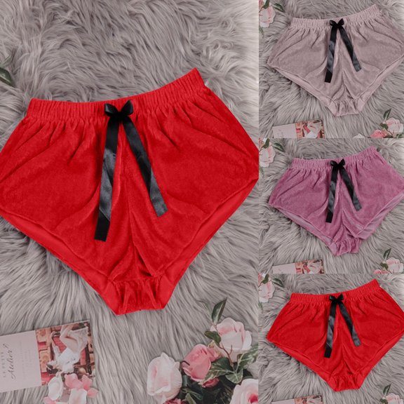 Mrasaso Get It Today,Women Pants,Women's Velvet Sexy Satin Pajamas with Bowknot Shorts,Luxurious and Comfortable SleepwearGray L