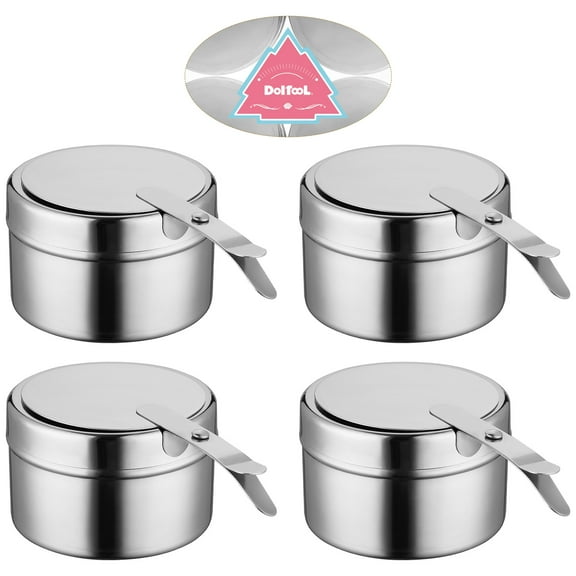 Baluue 4 Pcs Stainless Steel Fuel Holders with Cover Chafer Canned Heat Buffet Warmers Fuel Cans for Buffets Barbecue Parties