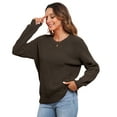 thumbnail image 2 of Uvplove Women's Long Sleeve Crew Neck Knitted Pullover Sweater black coffee-2xl, 2 of 7