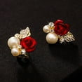 thumbnail image 5 of Visland Women Earrings, Fashion Red Rose Faux Pearl Alloy Ear Studs in Any Occasion 1Pair, 5 of 8