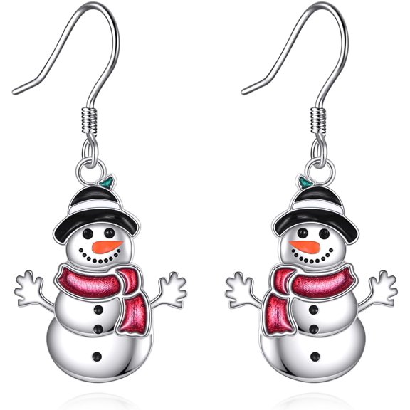 Snowman Earrings 925 Sterling Silver Snowman Dangle Drop Earrings Jewelry Gift for Women Snowman Lovers