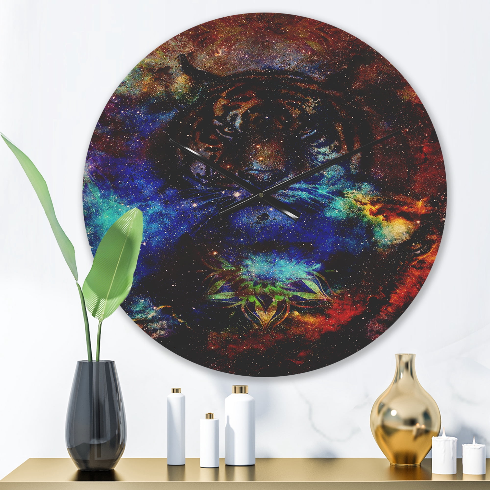Designart 'Colorful Dots Tiger Collage ' Modern Wood Wall Clock
