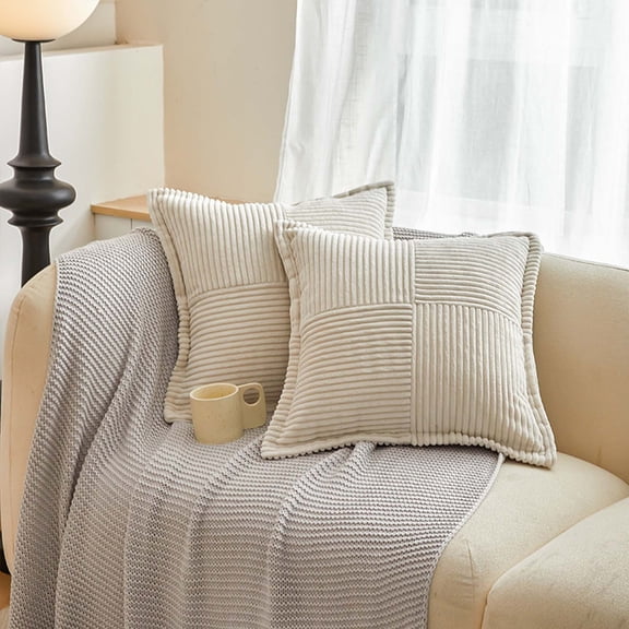 JingChun Pillow Covers 17x17 Inch with Splicing Super Soft Boho Striped Corduroy Pillow Covers Broadside Decorative Textured Throw Pillows for Fall Couch Cushion Livingroom