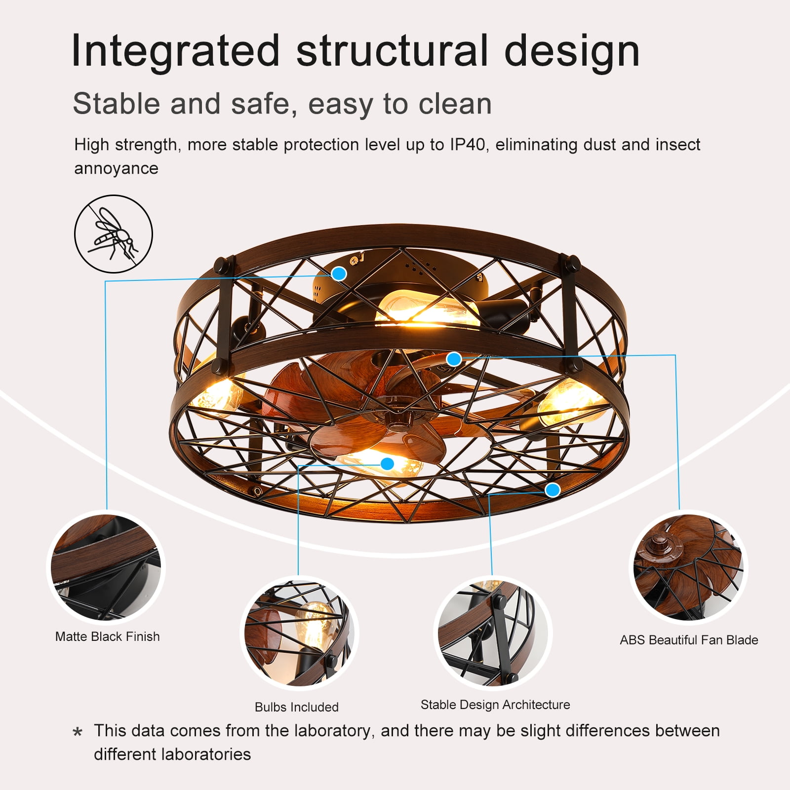 Aukfa Retro Small Ceiling Fan with Light Remote Control, Flush Mount, Caged Fan with 4 Bulbs for Farmhouse Dining Room Bedroom