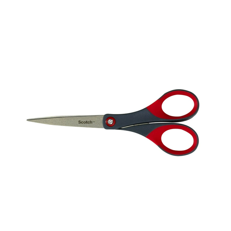 Scotch® Multi-Purpose Scissors, Pointed Tip, 7 Long, 3.38 Cut Length,  Gray/Red Straight Handle