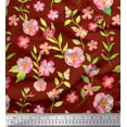 thumbnail image 1 of Soimoi Red Japan Crepe Satin Fabric Periwinkle & Peony Floral Print Fabric by the Yard 42 Inch Wide, 1 of 3