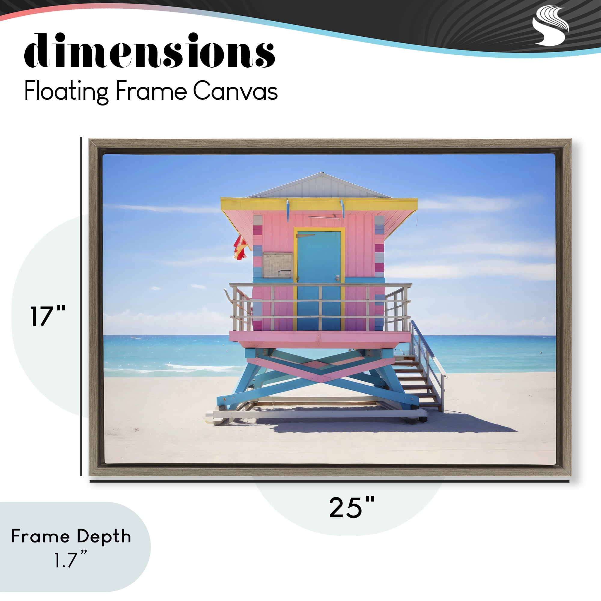 Stupell Industries Pastel Lifeguard Hut on Beach Brown Framed Floater Canvas Wall Art, design by Creative Studio