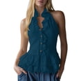 thumbnail image 2 of Noric Women's Halter Neck Ruffle Top V Neck Sleeveless Button Down Front Tiered Tank Top Summer Casual Blouse Trendy 2026, 2 of 7