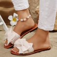 thumbnail image 4 of Women's Bow Sandals Trendy Casual Round Toe Flat Sandals Open Toe Slip on Slide Vacation Sandals Beige 5.5(36), 4 of 9