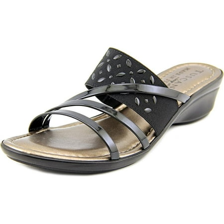 Easy Street Atessa Women Open Toe Patent Leather Black Slides Sandal