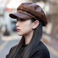 thumbnail image 2 of Minzimin Women's PU Leather Plain 8 Panel Octagonal Hat British Style Artist Painter Newsboy Cap, 2 of 9