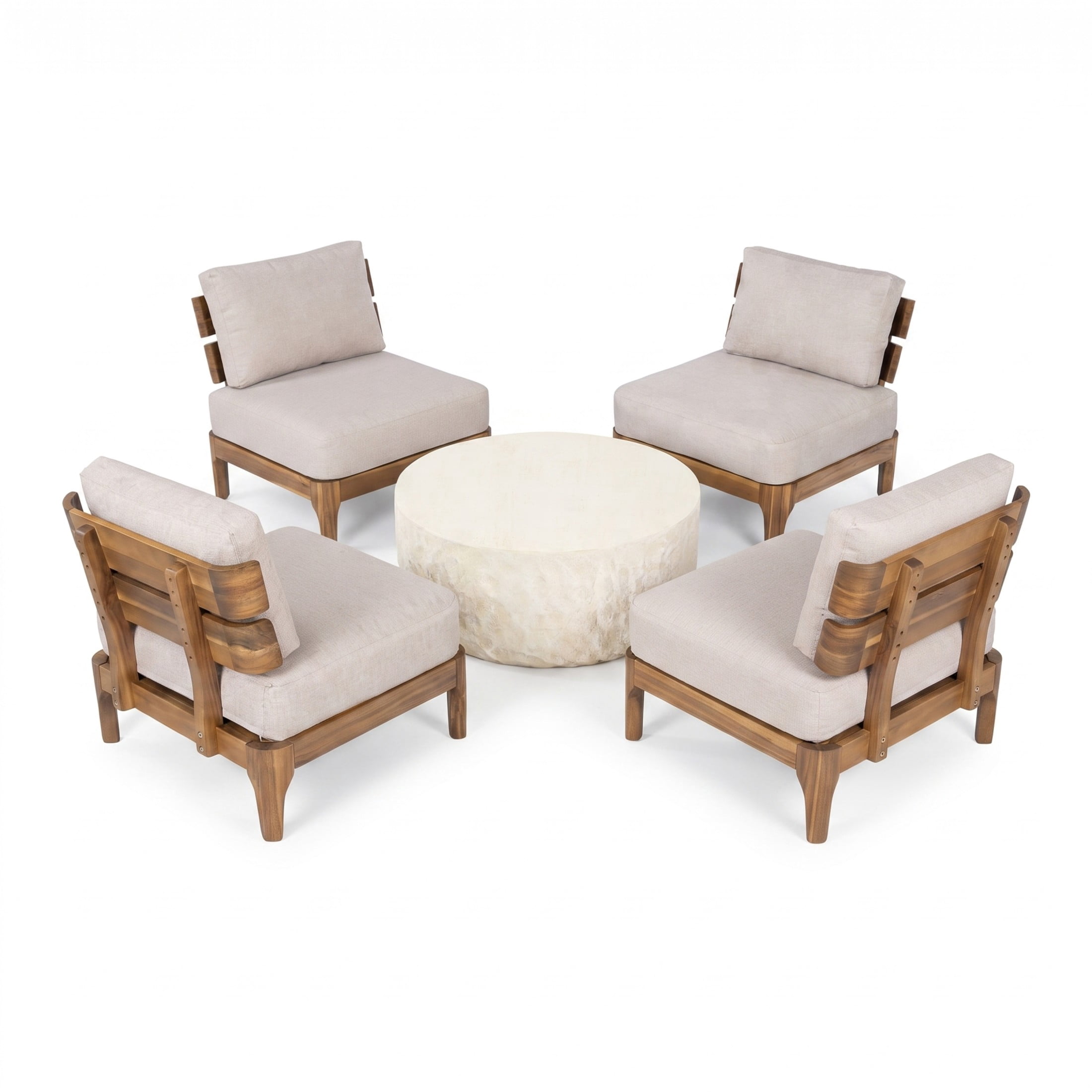 Christopher Knight Home 5-Piece Wood Patio Conversation Set, Armless Chairs with Coffee Table, Teak+Beige+Cream
