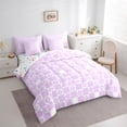 thumbnail image 3 of Homewish Classic Geometric Plaid 7-Piece Bedding Comforter Set,Cute Cartoon Flower King Bedding Sets,Purple White Checkered Bed Sheets For Boys Kids,Super Cozy Room Decor Reversible, 3 of 8