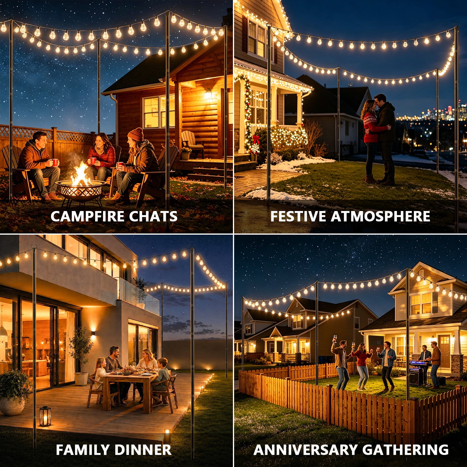 JYTOBN 10Ft String Light Poles 8 pack,Poles for Hanging Outdoor String Lights with Fork and Fence Clamp,Freestanding or Mounted on Fence/Deck/Patio