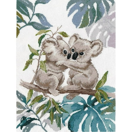 UPC: 4680021532313 | Counted Cross-Stitch Kit On Aida Koalas 1347 Needlework Easy Gray Animal By Oven Green Nature