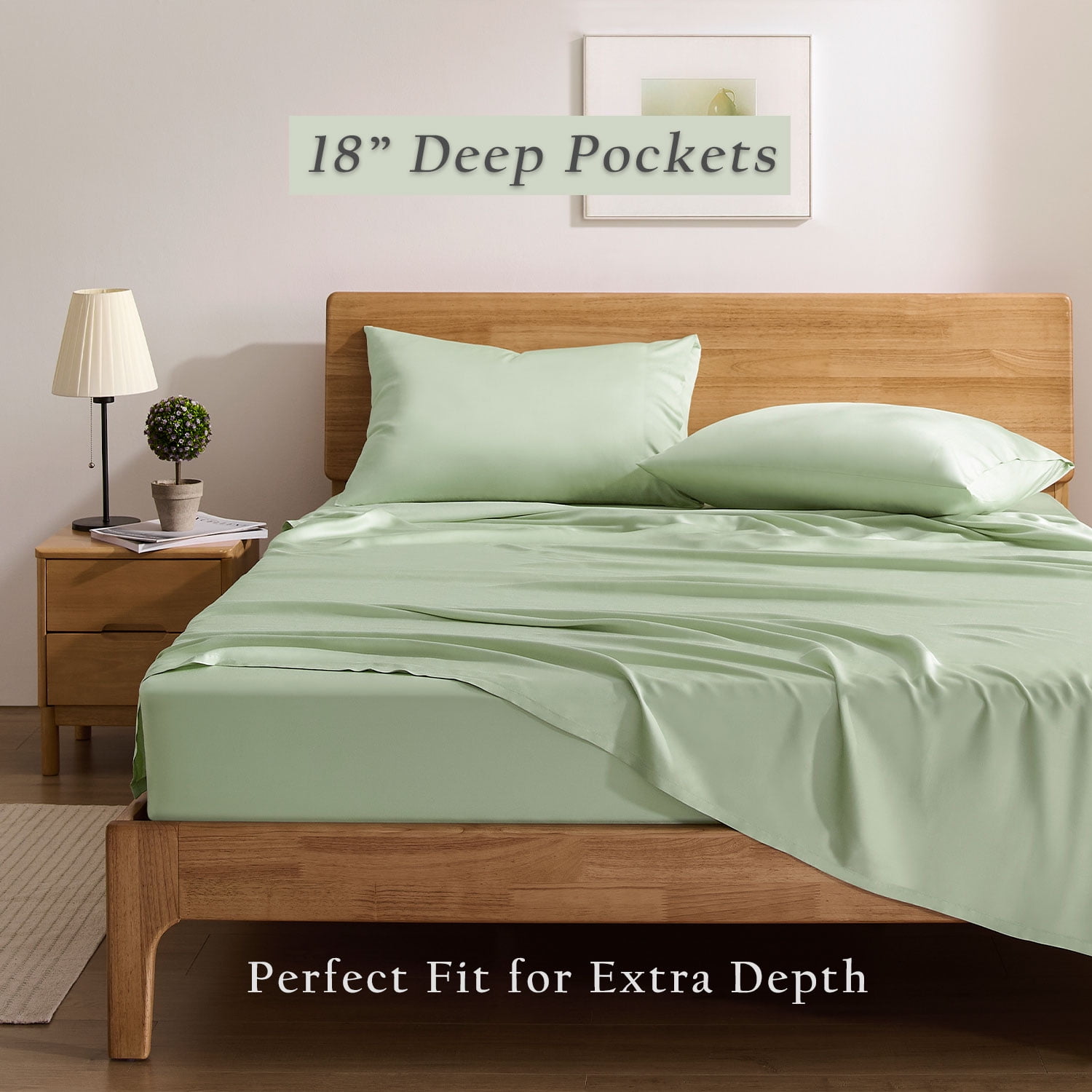 TOSMO Luxury Sheet Set 4 Piece King Size - 100% Viscose Derived from Bamboo - 18” Extra Deep Pockets, Oeko-Tex Certified, Silky Soft, Cooling and Breathable