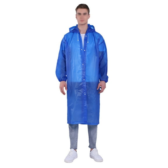 Raindrops Durable Blue EVA Raincoat with Hood and Sleeves for Adults Men Women Outdoor Use One Size Fits Most