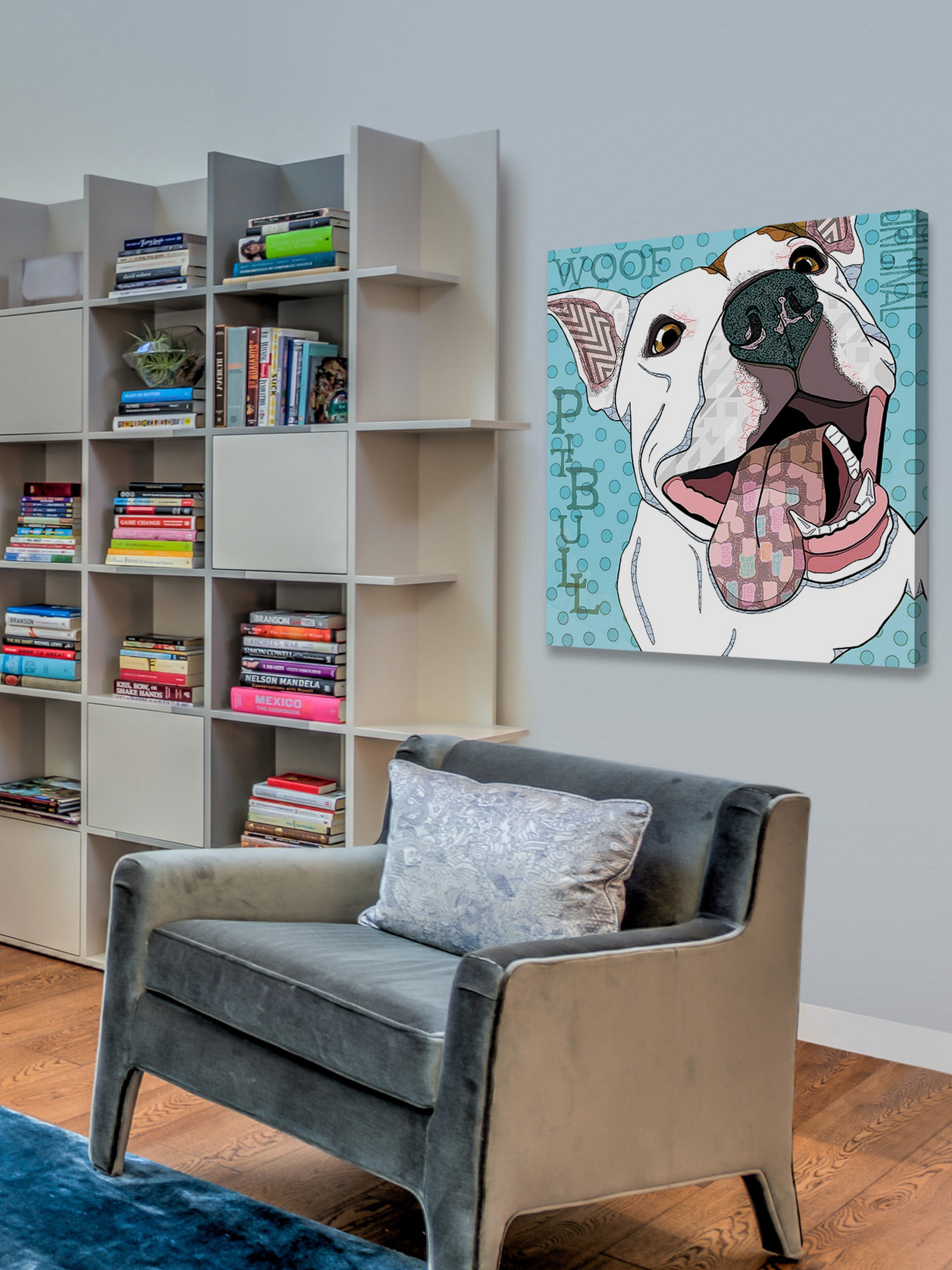 Marmont Hill 'White Pittie' by Stephanie Gerace Painting Print on Wrapped Canvas