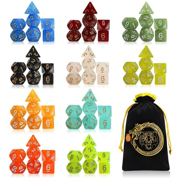 Juego de dados poliédricos CiaraQ DND 10x7 (70 piezas) con bolsa