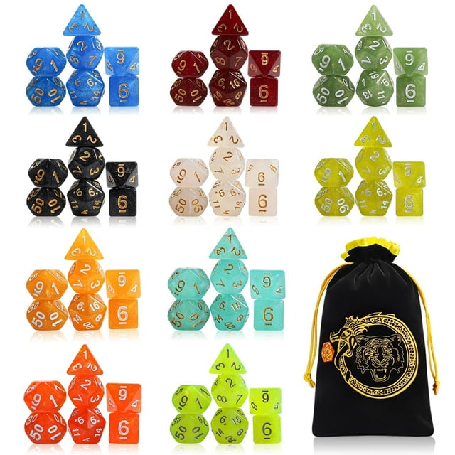 Juego de dados poliédricos CiaraQ DND 10x7 (70 piezas) con bolsa